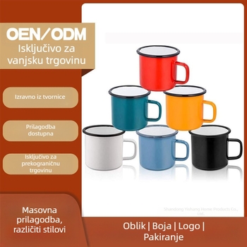 Prekogranična vruća prodaja, otporna na visoke temperature, visoke vrijednosti boje, klasična nostalgična emajlirana šalica za kavu, uzorak, logotip, prilagodba
