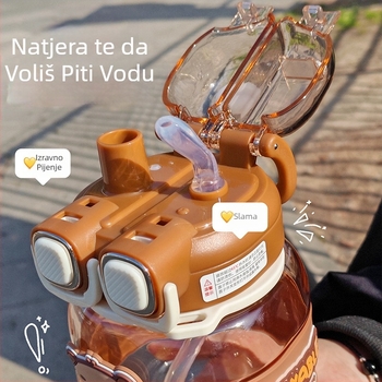 Kapibala šalica za vodu preko tijela, dvostruka šalica za piće za školske ljetne dječake i djevojčice, prijenosna šalica sa slamkom velikog kapaciteta