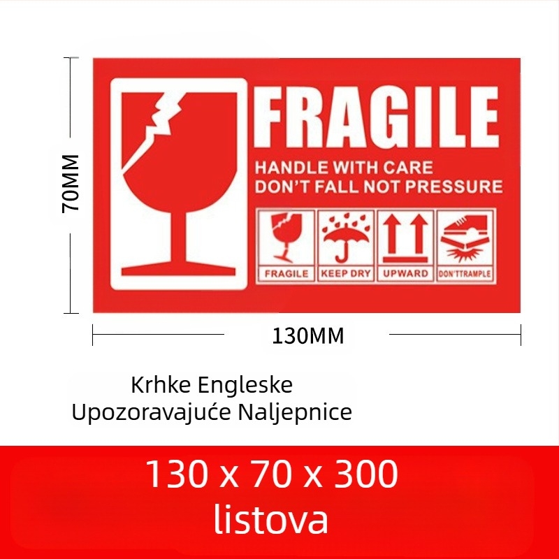 Oznaka za lomljive proizvode, oznaka upozorenja na lomljivom kineskom i engleskom jeziku, premazani papir, ekspresna logistika, pakiranje, oznaka za lomljivo