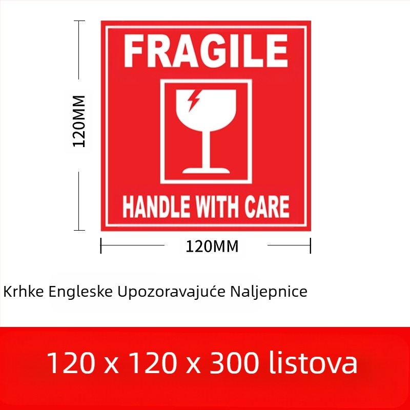Oznaka za lomljive proizvode, oznaka upozorenja na lomljivom kineskom i engleskom jeziku, premazani papir, ekspresna logistika, pakiranje, oznaka za lomljivo