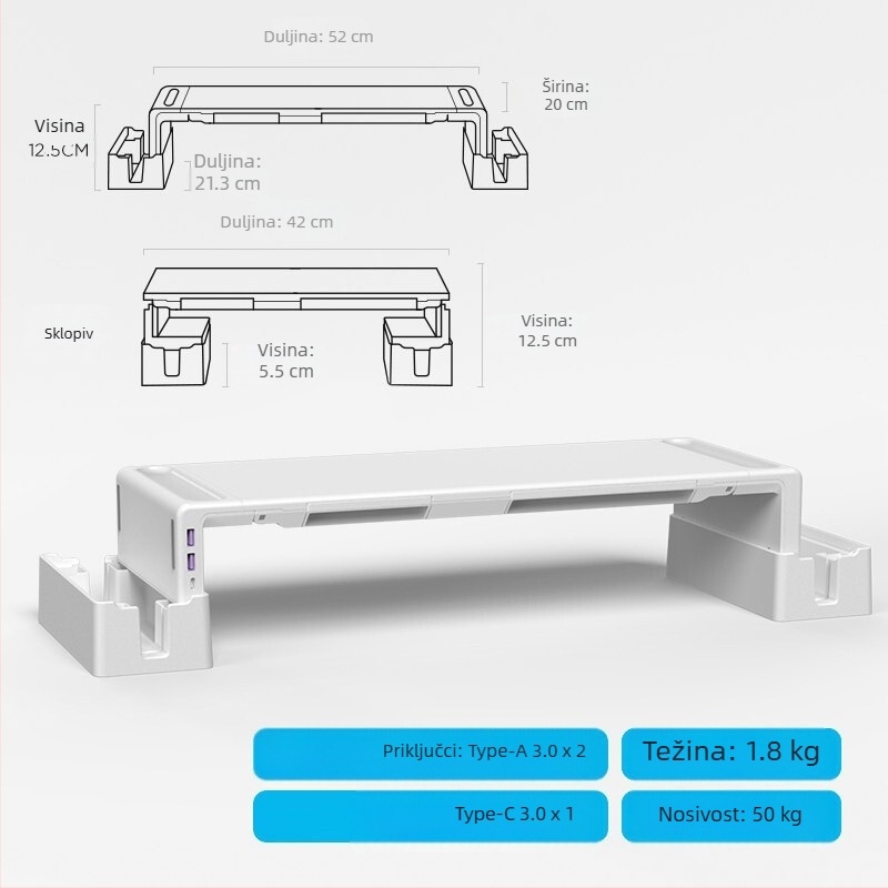 Oimaster monitor, povišeni USB produžetak, sklopivi stolni nosač za pohranu računala i računala