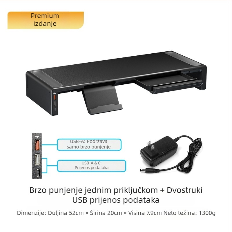 Oimaster monitor, povišeni USB produžetak, sklopivi stolni nosač za pohranu računala i računala