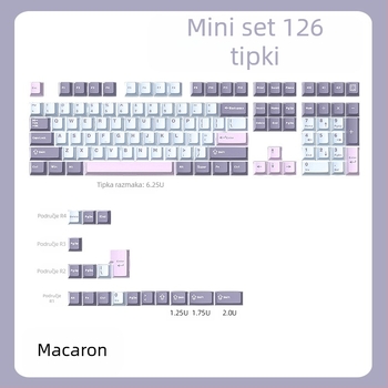 Cloud Lake pik Q Macaron kapa za tipke u tri boje, mali kompletan set od 126 tipki, PBT materijal, dvobojno brizganje, otporno na habanje i izdržljivo