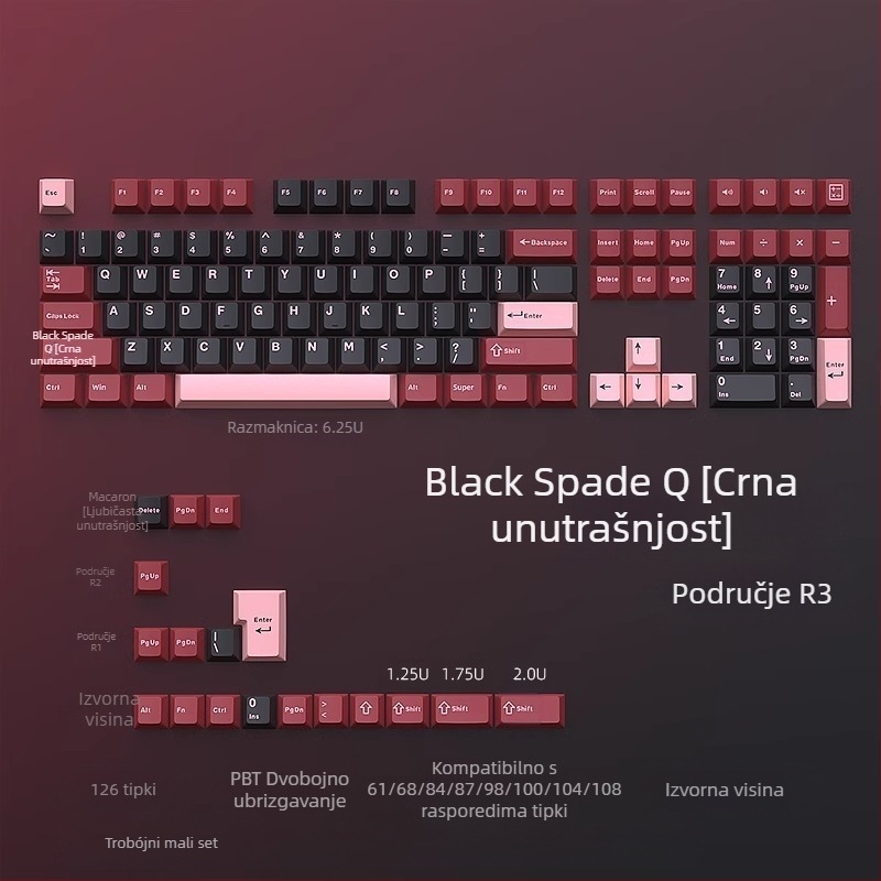 Cloud Lake pik Q Macaron kapa za tipke u tri boje, mali kompletan set od 126 tipki, PBT materijal, dvobojno brizganje, otporno na habanje i izdržljivo