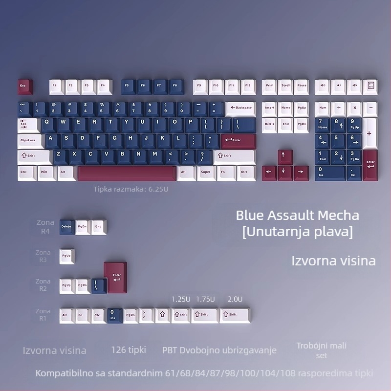 Cloud Lake pik Q Macaron kapa za tipke u tri boje, mali kompletan set od 126 tipki, PBT materijal, dvobojno brizganje, otporno na habanje i izdržljivo