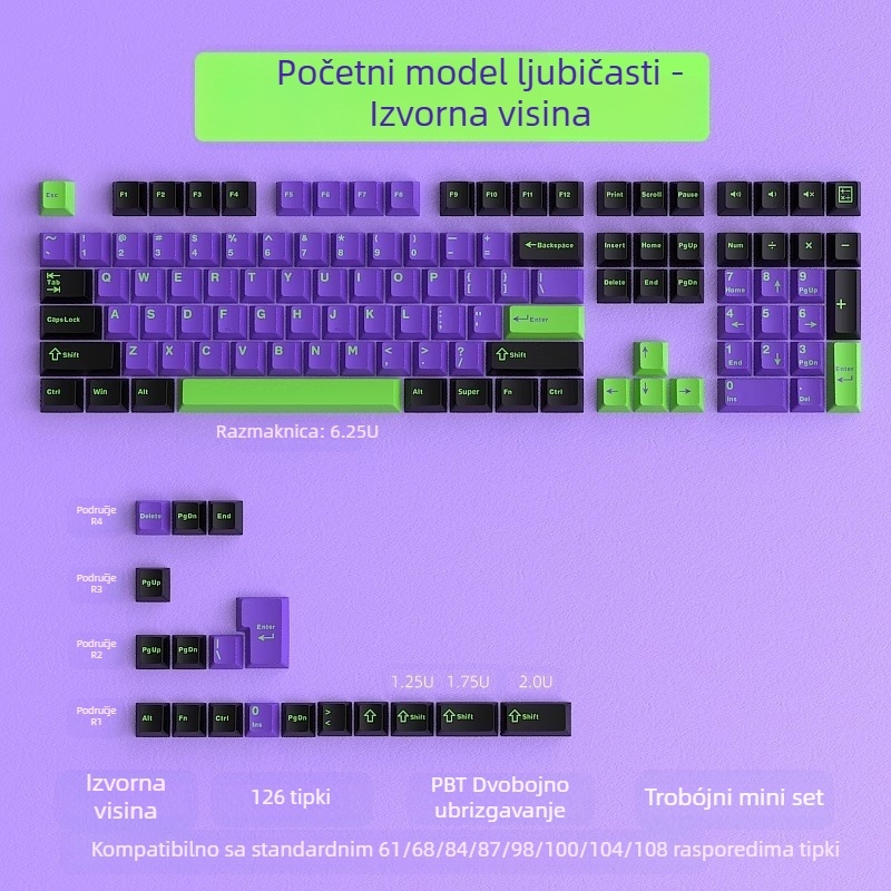 Cloud Lake pik Q Macaron kapa za tipke u tri boje, mali kompletan set od 126 tipki, PBT materijal, dvobojno brizganje, otporno na habanje i izdržljivo