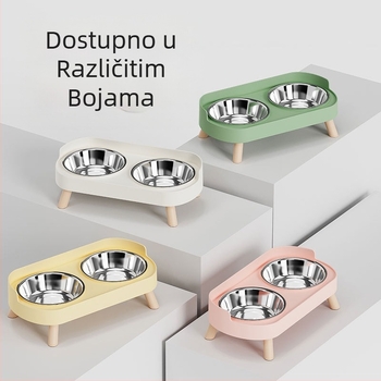 Zdjela za mačke s dvostrukom keramičkom zdjelom, zdjela za pse, zdjela od nehrđajućeg čelika, posuda za hranu za mačke, zaštita vratne kralježnice, zaštita od prevrtanja, zdjela za hranu za mačke i pse, zdjela za vodu
