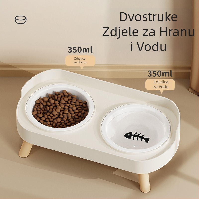 Zdjela za mačke s dvostrukom keramičkom zdjelom, zdjela za pse, zdjela od nehrđajućeg čelika, posuda za hranu za mačke, zaštita vratne kralježnice, zaštita od prevrtanja, zdjela za hranu za mačke i pse, zdjela za vodu
