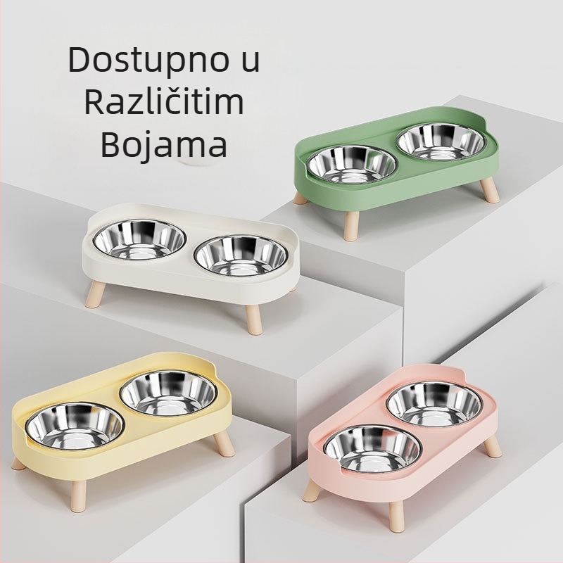 Zdjela za mačke s dvostrukom keramičkom zdjelom, zdjela za pse, zdjela od nehrđajućeg čelika, posuda za hranu za mačke, zaštita vratne kralježnice, zaštita od prevrtanja, zdjela za hranu za mačke i pse, zdjela za vodu