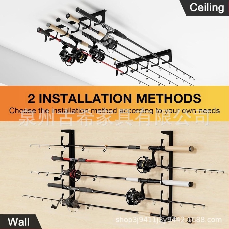 BEBIKR zidni držač za štap za pecanje - držač za štap za pecanje - 5 štapova za pecanje