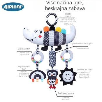 Aipinqi nova dječja slagalica za udoban auto, crno-bijela životinjska zvončića za vjetar, viseća plišana igračka za auto.
