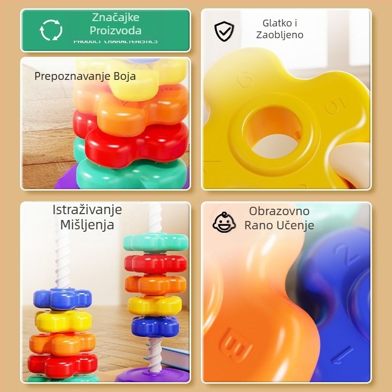 Igračke za rano obrazovanje beba od 0-3 godine, Rainbow Spinner Jenga, šareni edukativni spinner za dojenčad, za djecu