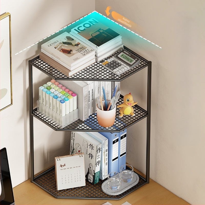 Stolna trokutasta polica za knjige u kutu, višeslojna mala kutna polica za knjige u obliku lepeze