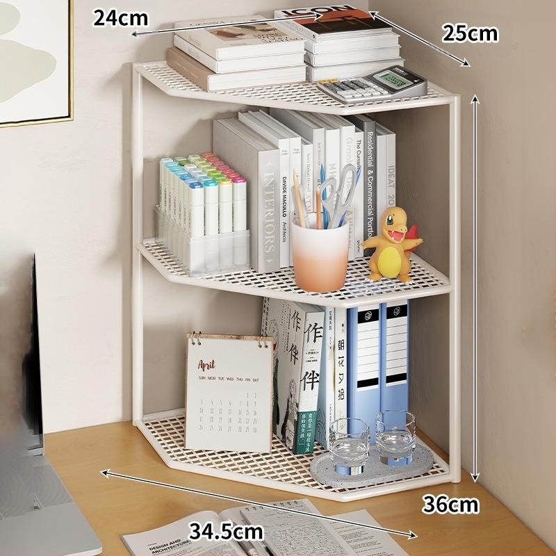 Stolna trokutasta polica za knjige u kutu, višeslojna mala kutna polica za knjige u obliku lepeze