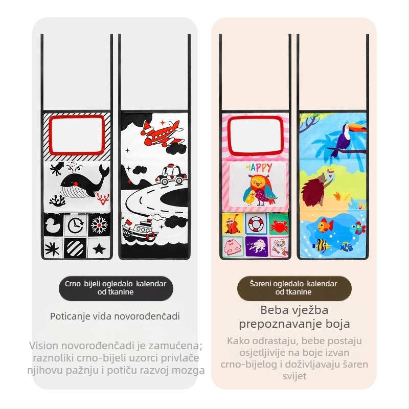 Višedimenzionalna prosvjetiteljska Haha ogledalo platnena knjiga igračka u boji životinja engleski kognitivni 0-3 godine sklopiva stolna kalendarska knjiga platnena knjiga