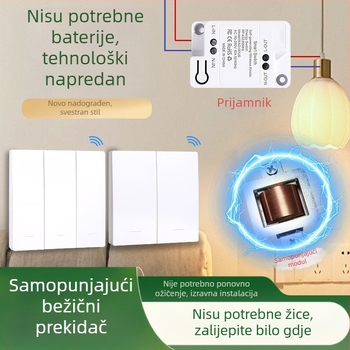 Samogenerirajući bežični prekidač za kućanstvo s jednom na dvostruku kontrolu, s više kontrola, bez ožičenja, bez paste, bez baterija, jednostavno pritiskanje