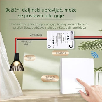 Samogenerirajući bežični prekidač za kućanstvo s jednom na dvostruku kontrolu, s više kontrola, bez ožičenja, bez paste, bez baterija, jednostavno pritiskanje