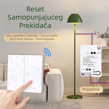 Samogenerirajući bežični prekidač za kućanstvo s jednom na dvostruku kontrolu, s više kontrola, bez ožičenja, bez paste, bez baterija, jednostavno pritiskanje