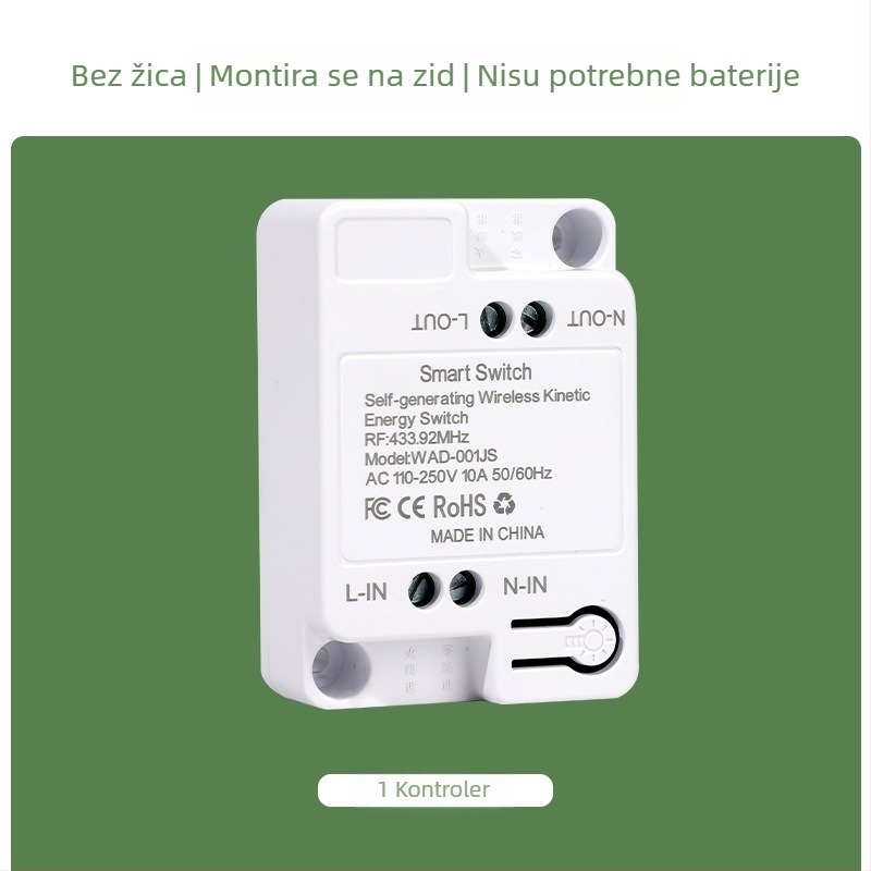 Samogenerirajući bežični prekidač za kućanstvo s jednom na dvostruku kontrolu, s više kontrola, bez ožičenja, bez paste, bez baterija, jednostavno pritiskanje