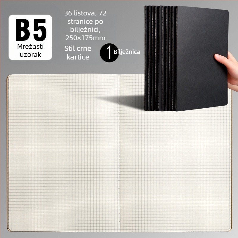 B5 bilježnica od kravlje kože A5, neispisana, crna bilježnica s vodoravnim mrežama, prazna, neispisana knjiga od kravlje kože, veleprodaja