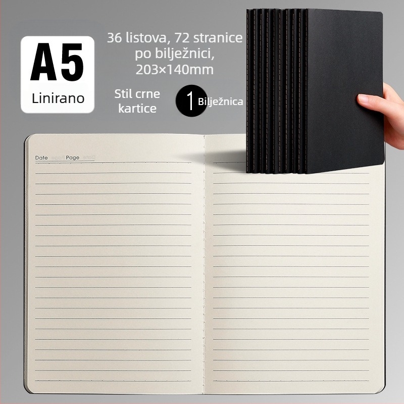 B5 bilježnica od kravlje kože A5, neispisana, crna bilježnica s vodoravnim mrežama, prazna, neispisana knjiga od kravlje kože, veleprodaja