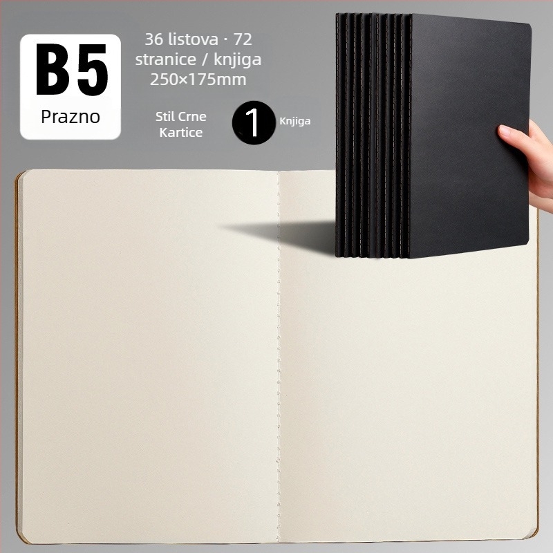 B5 bilježnica od kravlje kože A5, neispisana, crna bilježnica s vodoravnim mrežama, prazna, neispisana knjiga od kravlje kože, veleprodaja