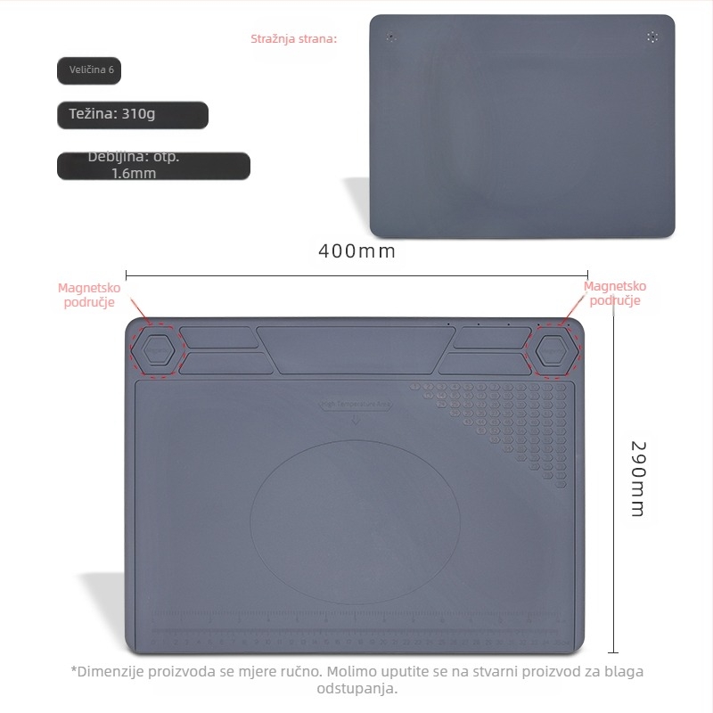 Radni stol za popravak računala i mobitela s magnetskom toplinskom izolacijskom podlogom, silikonskom podlogom otpornom na visoke temperature, podlogom za stol za zavarivanje pištoljem na vrući zrak