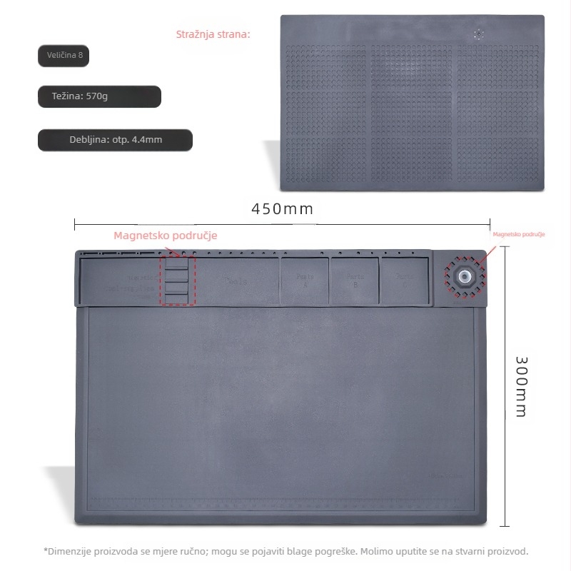 Radni stol za popravak računala i mobitela s magnetskom toplinskom izolacijskom podlogom, silikonskom podlogom otpornom na visoke temperature, podlogom za stol za zavarivanje pištoljem na vrući zrak