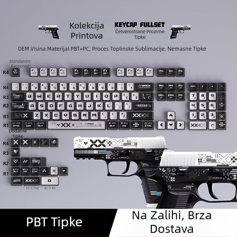 Puding četverostrani prozirni šareni sublimacijski poklopci tipki, prilagođeni mehanički set za prozirni ispis na tipkovnici Kuromi