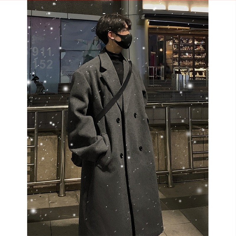 Zimski novi kaput za muškarce u korejskom stilu, luksuzni ležeran, široki top, jednostavna jednobojna vunena jakna za sve kombinacije