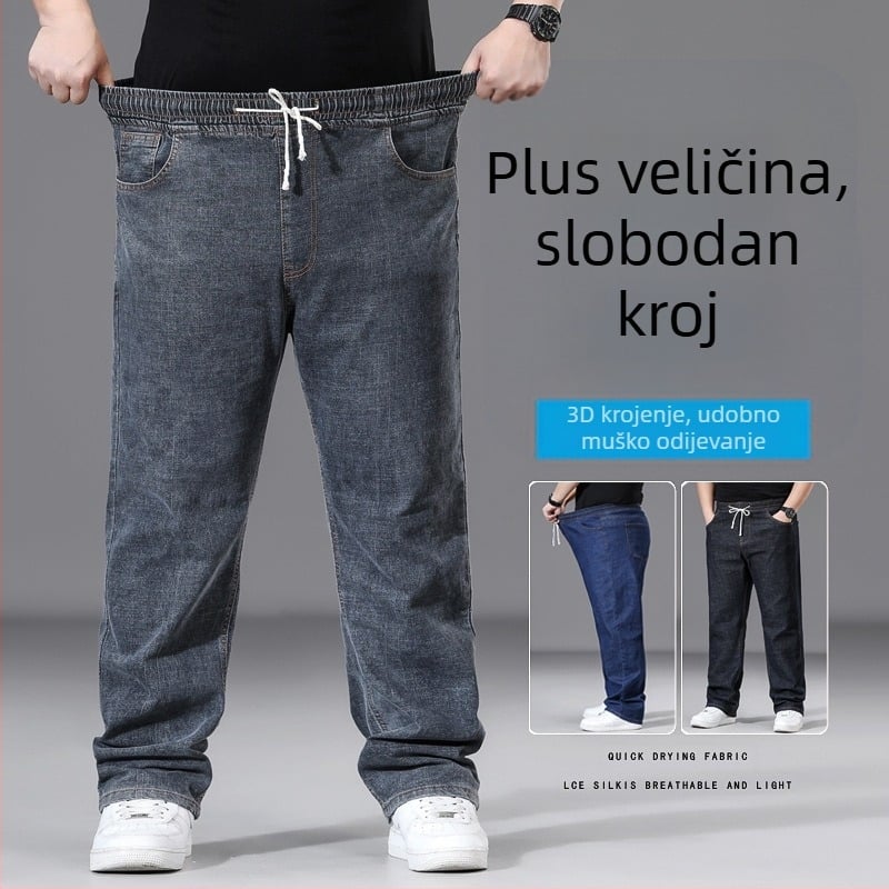 Jesenske i zimske traperice, muške ravne nogavice, šira verzija, plus težina, plus težina hlače za debele i uske strukove, muške široke debele hlače