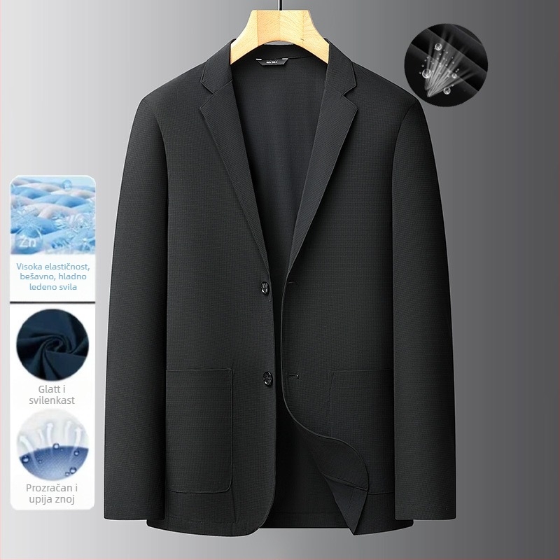 Fat Brother 2025 Proljeće i ljeto Tanko muško prozračno elastično ležerno odijelo od ledene svile plus jakna velikih dimenzija