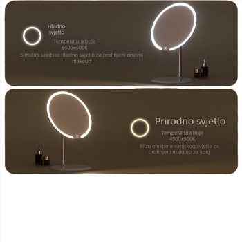 Dvoosno ogledalo za šminkanje s lampom, stolno, studentsko, za kućni ured, LED ogledalo za uljepšavanje, rotirajuće