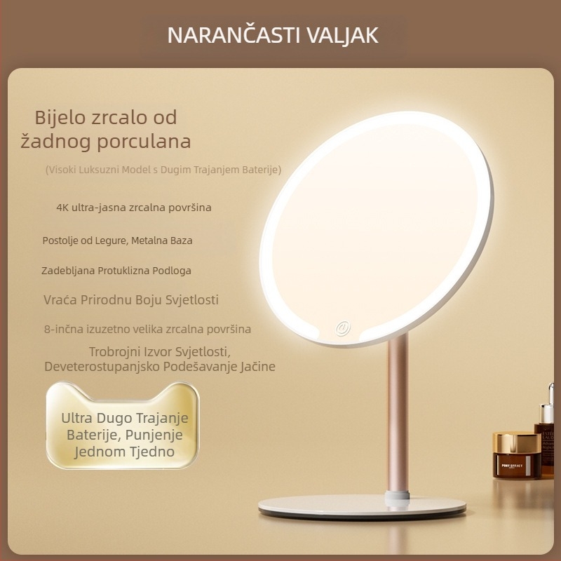 Dvoosno ogledalo za šminkanje s lampom, stolno, studentsko, za kućni ured, LED ogledalo za uljepšavanje, rotirajuće