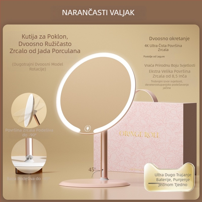 Dvoosno ogledalo za šminkanje s lampom, stolno, studentsko, za kućni ured, LED ogledalo za uljepšavanje, rotirajuće