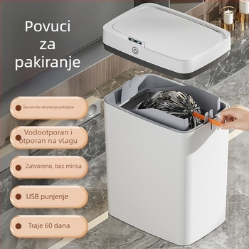 Pametna kanta za smeće bez dodira s otvorenim poklopcem, automatsko pakiranje, pametna kanta za smeće u kupaonici, kanta za odlaganje smeća