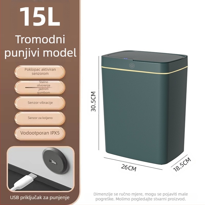 Pametna kanta za smeće bez dodira s otvorenim poklopcem, automatsko pakiranje, pametna kanta za smeće u kupaonici, kanta za odlaganje smeća