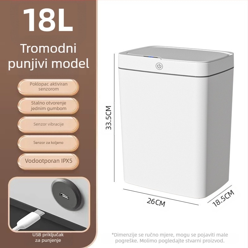 Pametna kanta za smeće bez dodira s otvorenim poklopcem, automatsko pakiranje, pametna kanta za smeće u kupaonici, kanta za odlaganje smeća