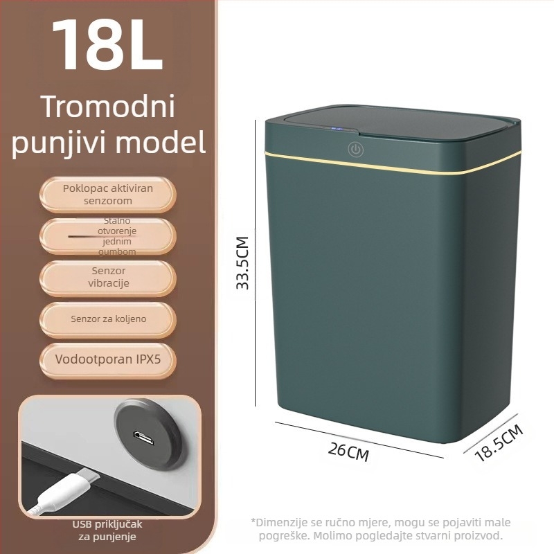 Pametna kanta za smeće bez dodira s otvorenim poklopcem, automatsko pakiranje, pametna kanta za smeće u kupaonici, kanta za odlaganje smeća