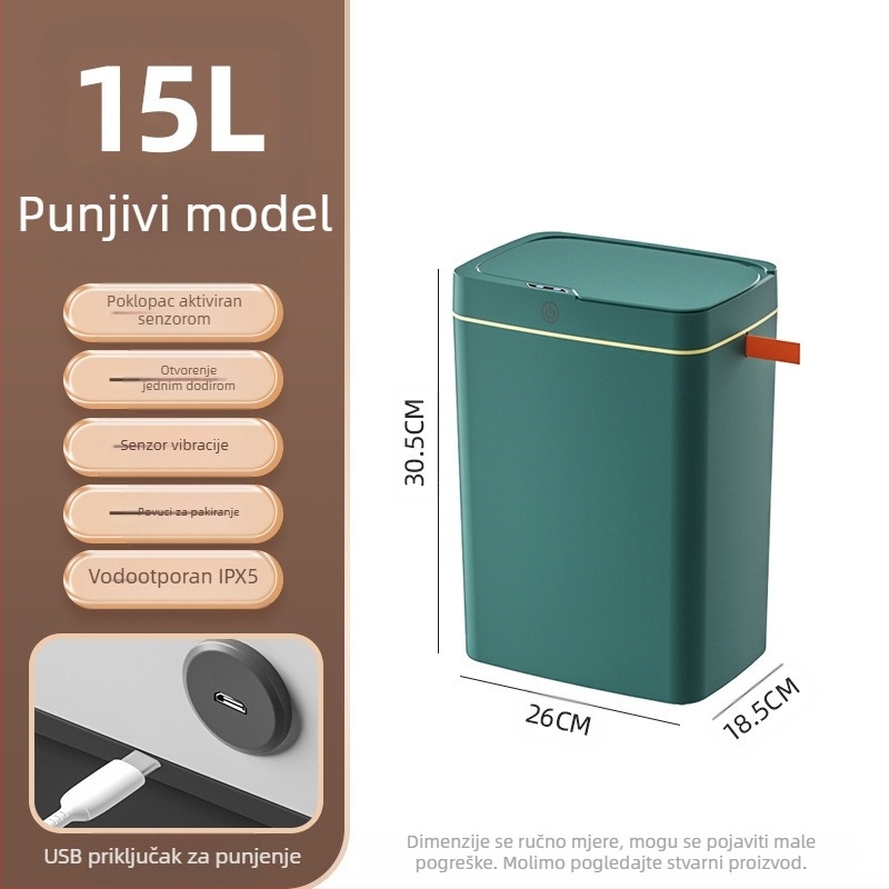 Pametna kanta za smeće bez dodira s otvorenim poklopcem, automatsko pakiranje, pametna kanta za smeće u kupaonici, kanta za odlaganje smeća