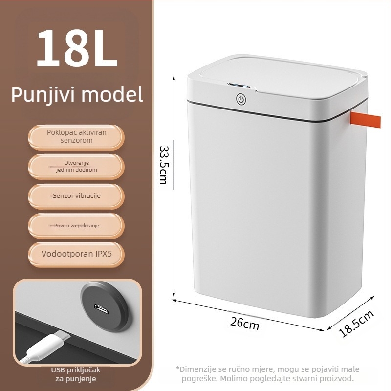 Pametna kanta za smeće bez dodira s otvorenim poklopcem, automatsko pakiranje, pametna kanta za smeće u kupaonici, kanta za odlaganje smeća