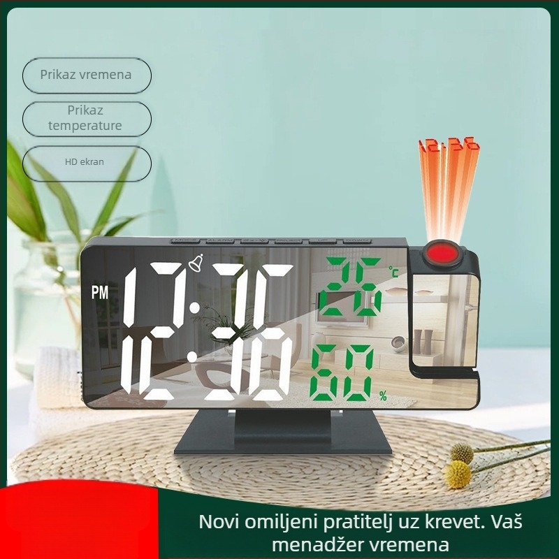 LED digitalni zaslon budilice s odgodom zvuka, podešavanje svjetline, utišavanje u ogledalu, projekcija crvene linije 3718 budilica s ogledalom