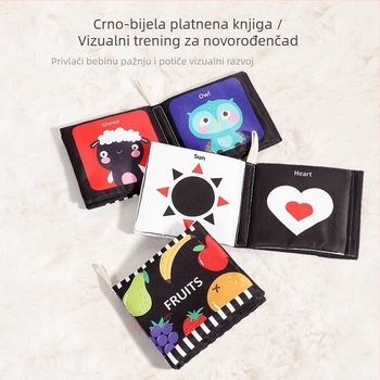 Dječja platnena knjiga s dlanom za novorođenče, crno-bijele kartice, zvučni papir, taktilna knjiga, kognitivna knjiga za rano obrazovanje sa životinjama, periva i žvakaća
