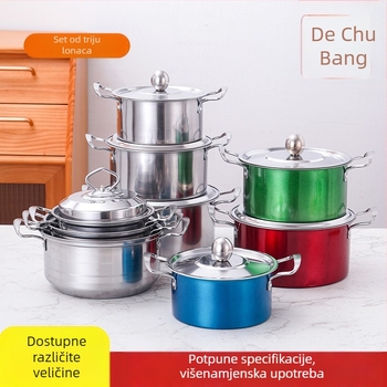 Prekogranični set lonaca od nehrđajućeg čelika, set lonaca od tri dijela, poklon binauralni set lonaca za juhu, veleprodaja seta lonaca od šest dijelova