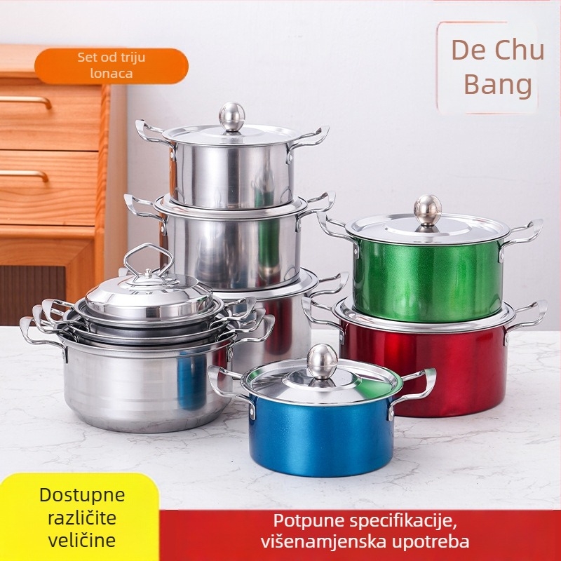 Prekogranični set lonaca od nehrđajućeg čelika, set lonaca od tri dijela, poklon binauralni set lonaca za juhu, veleprodaja seta lonaca od šest dijelova