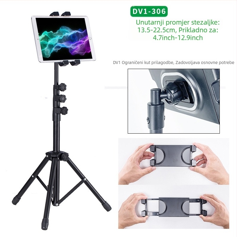 Veleprodajni stalak za tablet, podni, 12-inčni, crni tronožac, uvlačivi stalak za mobitel od 1,6 m, dostava