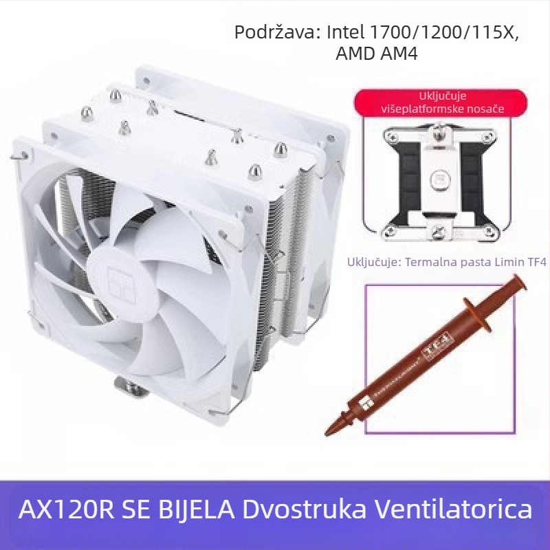 Limin AX120R SE hladnjak za CPU računala, antigravitacijski, stolni ARGB ventilator, bez zvuka, bijeli 1700/AM5