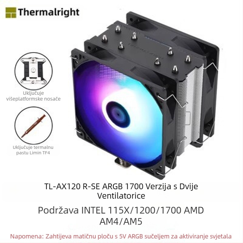 Limin AX120R SE hladnjak za CPU računala, antigravitacijski, stolni ARGB ventilator, bez zvuka, bijeli 1700/AM5