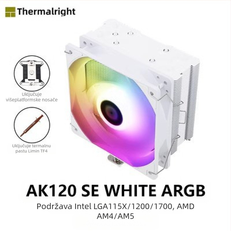 Limin AX120R SE hladnjak za CPU računala, antigravitacijski, stolni ARGB ventilator, bez zvuka, bijeli 1700/AM5