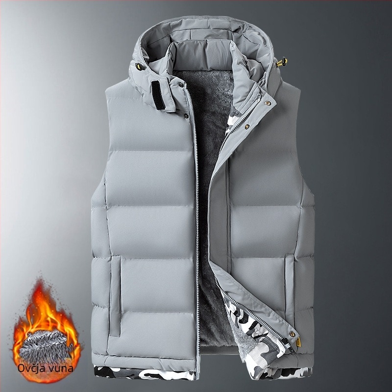 Plus Size Jesenski i zimski pamučni prsluk za muškarce s odvojivom kapuljačom, sportska pamučna odjeća od janjećeg baršuna, prsluk, jakna, zaštita od hladnoće, zadebljanje